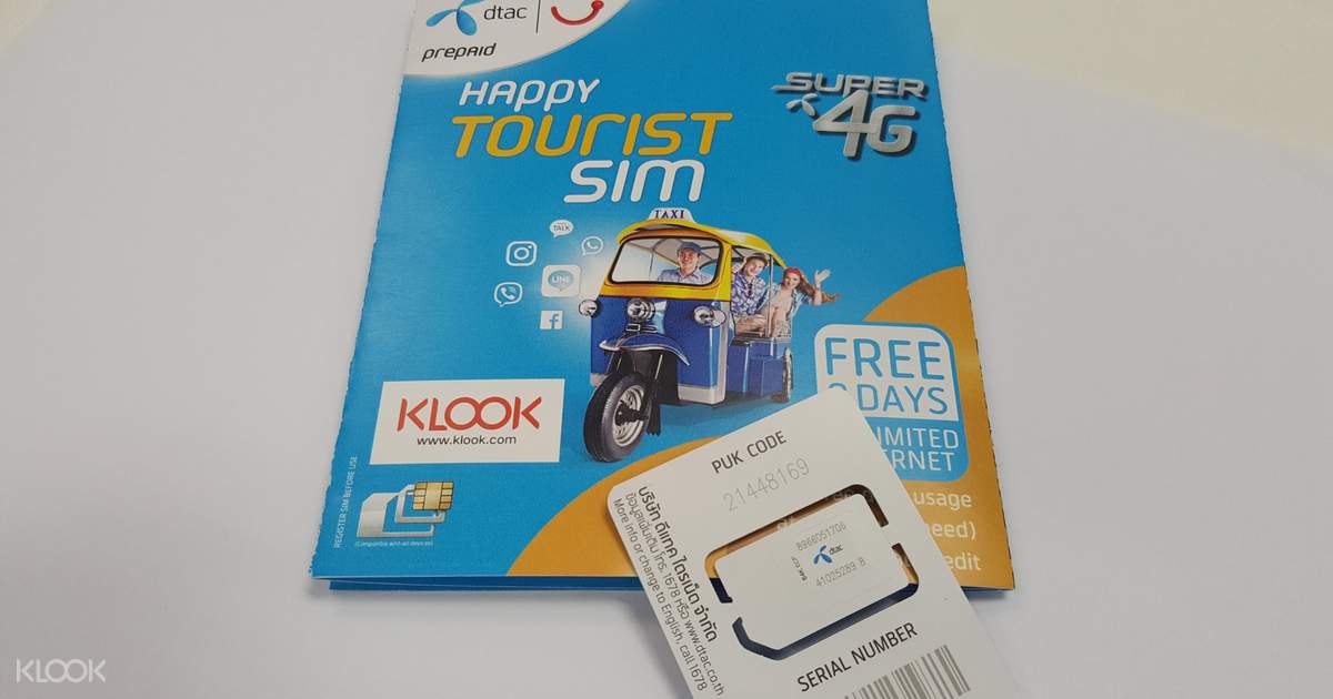 DTAC Happy Tourist 4G SIM Card (Bangkok Airports Pick Up) for Thailand
